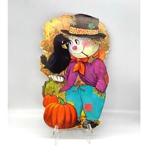 Vintage USA Halloween Die Cut Scarecrow Bird Decoration Dbl Sided 13.5"x8.5" #1